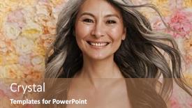  Presentation with floral - Colorful slide deck enhanced with smiling-mature-topless-woman-standing backdrop and a coral colored foreground