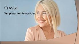  Presentation with color - Presentation theme consisting of smiling mature woman on color background and a light blue colored foreground