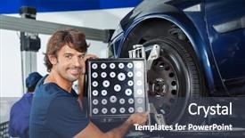  Presentation with alignment machine - Theme having smiling mechanic adjusting alignment machine background and a ocean colored foreground