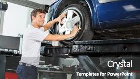  Presentation with alloy - Cool new presentation design with smiling mechanic fixing alloy to car tire backdrop and a dark gray colored foreground