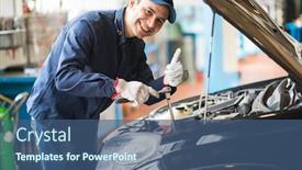  Presentation with mechanic - Presentation theme featuring smiling-mechanic-giving-thumbs-up background and a ocean colored foreground