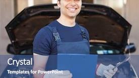  Presentation with automotive - Cool new slides with smiling mechanic holding a clipboard backdrop and a  colored foreground