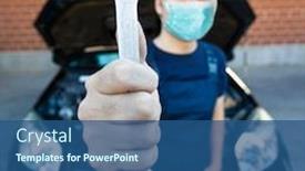  Presentation with garage car - Colorful PPT theme enhanced with smiling-mechanic-holding-a-wrench backdrop and a ocean colored foreground