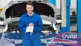 Presentation with mechanic repair - Theme having smiling mechanic looking at camera background and a ocean colored foreground