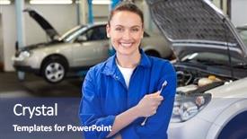  Presentation with mechanic repair - Theme enhanced with smiling mechanic looking at camera background and a ocean colored foreground