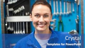  Presentation with mechanic repair - Colorful presentation enhanced with smiling-mechanic-looking-at-camera backdrop and a ocean colored foreground