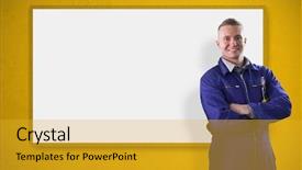  Presentation with mechanic - PPT theme having smiling mechanic standing in front background and a  colored foreground