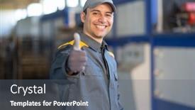  Presentation with mechanical - Slide set with smiling-mechanical-worker-giving-thumbs background and a gray colored foreground