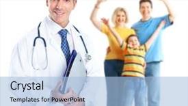  Presentation with medical smiling doctor - Cool new PPT theme with smiling medical doctor and family backdrop and a  colored foreground