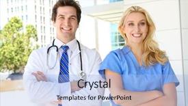  Presentation with medical smiling doctor - Audience pleasing PPT layouts consisting of smiling-medical-doctor-and-nurse backdrop and a  colored foreground