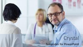  Presentation with patient care - Presentation with smiling-medical-doctor-and-patient background and a light blue colored foreground