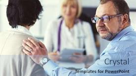  Presentation with patient care - Audience pleasing theme consisting of smiling-medical-doctor-and-patient backdrop and a light blue colored foreground
