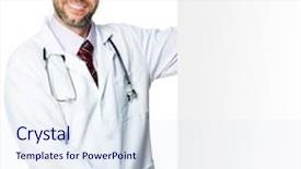  Presentation with medical clipboard - Presentation enhanced with smiling medical doctor showing clipboard with copy space for text or design background and a sky blue colored foreground