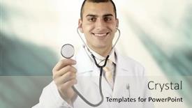  Presentation with medical smiling doctor - Presentation theme having smiling-medical-doctor-with-stethoscope background and a soft green colored foreground