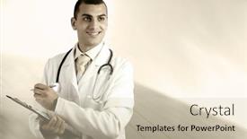  Presentation with medical smiling doctor - Presentation design with smiling-medical-doctor-with-stethoscope background and a soft green colored foreground