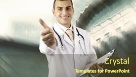 Presentation with medical smiling doctor - Slide set consisting of smiling-medical-doctor-with-stethoscope background and a tawny brown colored foreground