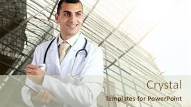  Presentation with medical smiling doctor - Amazing slide deck having smiling-medical-doctor-with-stethoscope backdrop and a soft green colored foreground