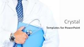  Presentation with medical smiling doctor - Audience pleasing PPT layouts consisting of smiling-medical-doctor-with-stethoscope backdrop and a white colored foreground