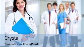  Presentation with medical smiling doctor - PPT theme having smiling medical doctor woman background and a light blue colored foreground