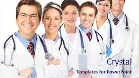  Presentation with medical business - Slide deck consisting of smiling medical doctors with stethoscopes background and a  colored foreground