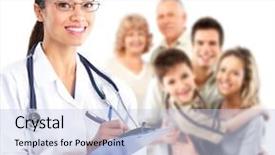  Presentation with doctor family - Slide deck featuring smiling medical family doctor woman background and a  colored foreground