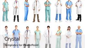  Presentation with medical - PPT theme featuring smiling medical people with stethoscopes background and a light gray colored foreground