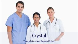 Presentation with staff - Colorful slide deck enhanced with smiling medical staff standing together against a white background backdrop and a sky blue colored foreground