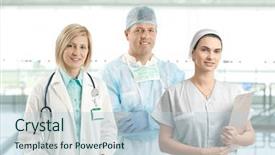  Presentation with medical smiling doctor - Colorful presentation design enhanced with smiling medical team of doctor backdrop and a  colored foreground