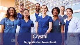  Presentation with hospital - Slides enhanced with smiling medical team standing together background and a navy blue colored foreground
