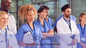  Presentation with team building - Cool new theme with smiling-medical-team-standing backdrop and a teal colored foreground