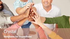  Presentation with race ethnicity - Presentation with smiling men and women making background and a coral colored foreground
