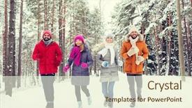  Presentation with winter forest - Audience pleasing slide deck consisting of smiling men and women running backdrop and a  colored foreground
