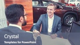  Presentation with first meeting - Cool new slide deck with smiling men at a meeting backdrop and a  colored foreground