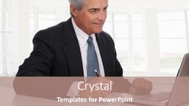  Presentation with taking notes - Cool new slide deck with smiling-middle-aged-businessman backdrop and a coral colored foreground