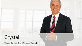  Presentation with front office - Amazing slide deck having smiling middle aged businessman with hands in front of his body standing in modern office setting horizontal format backdrop and a white colored foreground