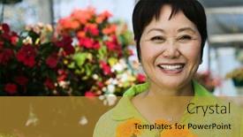  Presentation with chinese - Presentation with smiling-middle-aged-chinese-woman background and a gold colored foreground