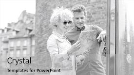  Presentation with aged map - Slides featuring smiling middle-aged couple reading map in city background and a light gray colored foreground