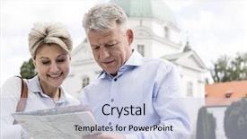  Presentation with aged map - Audience pleasing PPT layouts consisting of smiling middle-aged couple reading map outdoors backdrop and a sky blue colored foreground