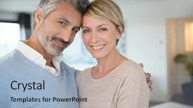  Presentation with crystal brand - Cool new PPT theme with smiling middle-aged couple standing backdrop and a light blue colored foreground
