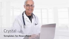  Presentation with medical smiling doctor - Colorful presentation theme enhanced with smiling-middle-aged-doctor-sitting backdrop and a sky blue colored foreground