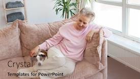  Presentation with senior living - Slide deck having smiling-middle-aged-mature-grey background and a coral colored foreground