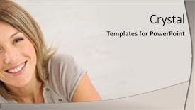  Presentation with middle ages portrait - Theme featuring smiling middle-aged woman template background and a light gray colored foreground