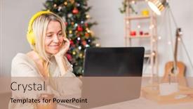  Presentation with christmas music - Presentation enhanced with smiling-middle-aged-woman-wearing background and a coral colored foreground