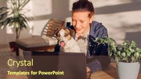  Presentation with wireless internet - Slides consisting of smiling-millennial-girl-sit-relax background and a tawny brown colored foreground