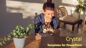  Presentation with wireless internet - Presentation design with smiling-millennial-girl-with-cat background and a tawny brown colored foreground