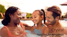  Presentation with summer holiday - Presentation enhanced with smiling-mixed-race-family background and a red colored foreground
