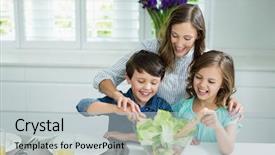  Presentation with childrens - Slide deck consisting of smiling mother and childrens mixing background and a light blue colored foreground