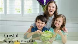  Presentation with childrens - Colorful slide deck enhanced with smiling mother and childrens backdrop and a mint green colored foreground