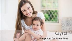  Presentation with daughter - Amazing slide deck having smiling mother carrying daughter while sitting on bed at home backdrop and a soft green colored foreground