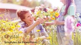  Presentation with gardening - Cool new PPT layouts with smiling mother giving flowers to daughter while gardening at farm backdrop and a yellow colored foreground